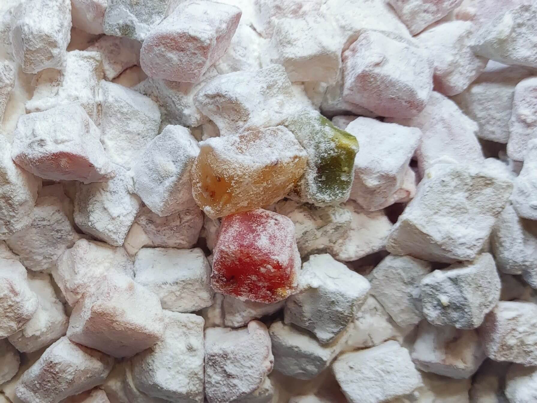 Syros delight bites with almond, mixed flavors of rose, mastic & bergamot Syros delight bites with almond, mixed flavors of rose, mastic & bergamot