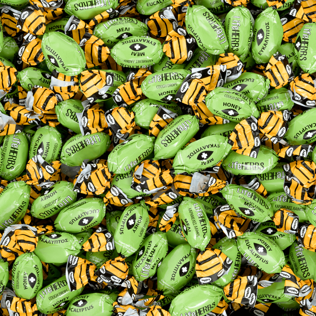 Caramel candies with honey and eucalyptus