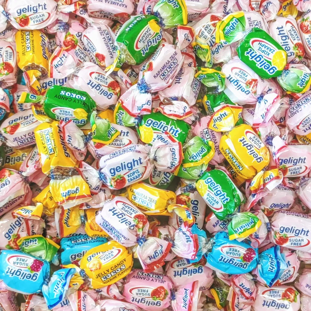 Sugar-free jelly candies with assorted fruit flavors